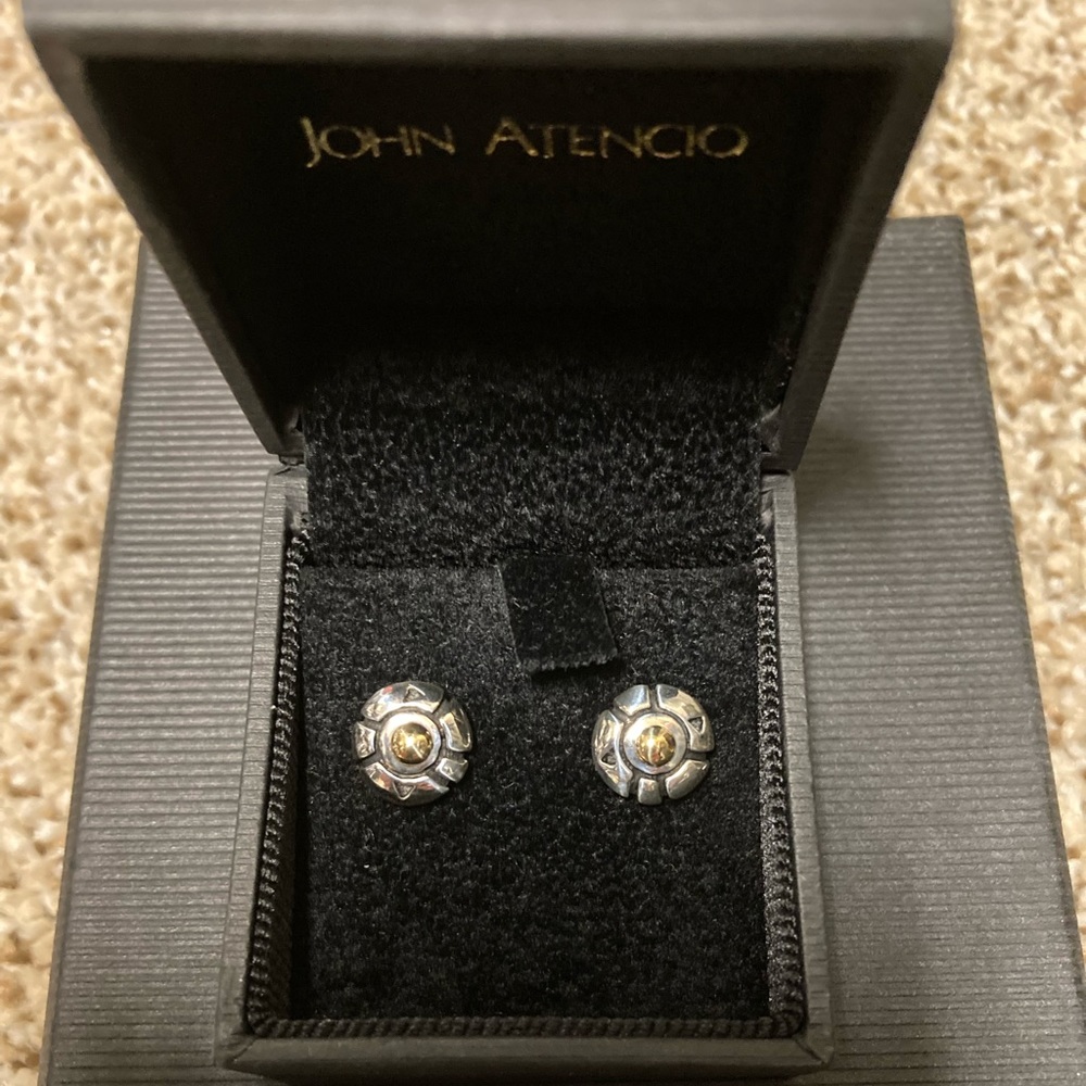 John Atencio sterling silver and 18ky stud earring.